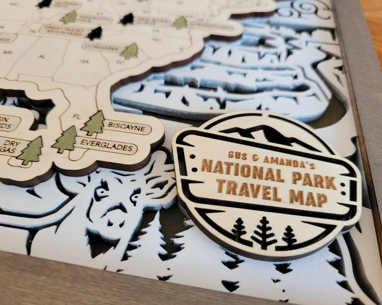 National Parks travel map by The Hollow & Hill Co. LLC featuring wildlife design, perfect for personalized travel planning or decor.