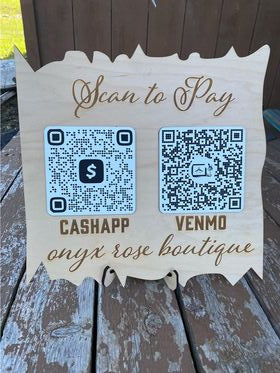 Small business QR payment sign from The Hollow & Hill Co. LLC, featuring a clear scan-to-pay QR code for customer transactions.