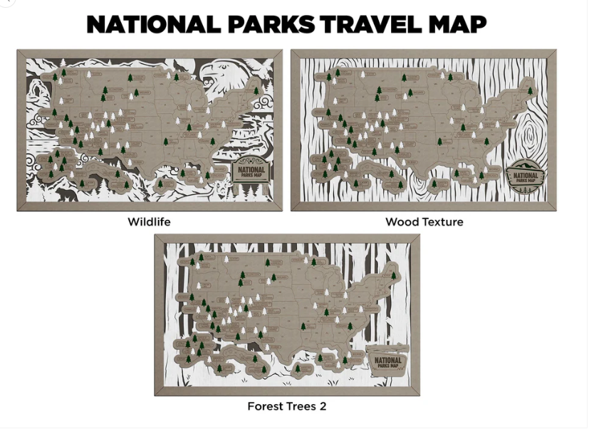National Parks travel map by The Hollow & Hill Co. LLC featuring wildlife design, perfect for personalized travel planning.