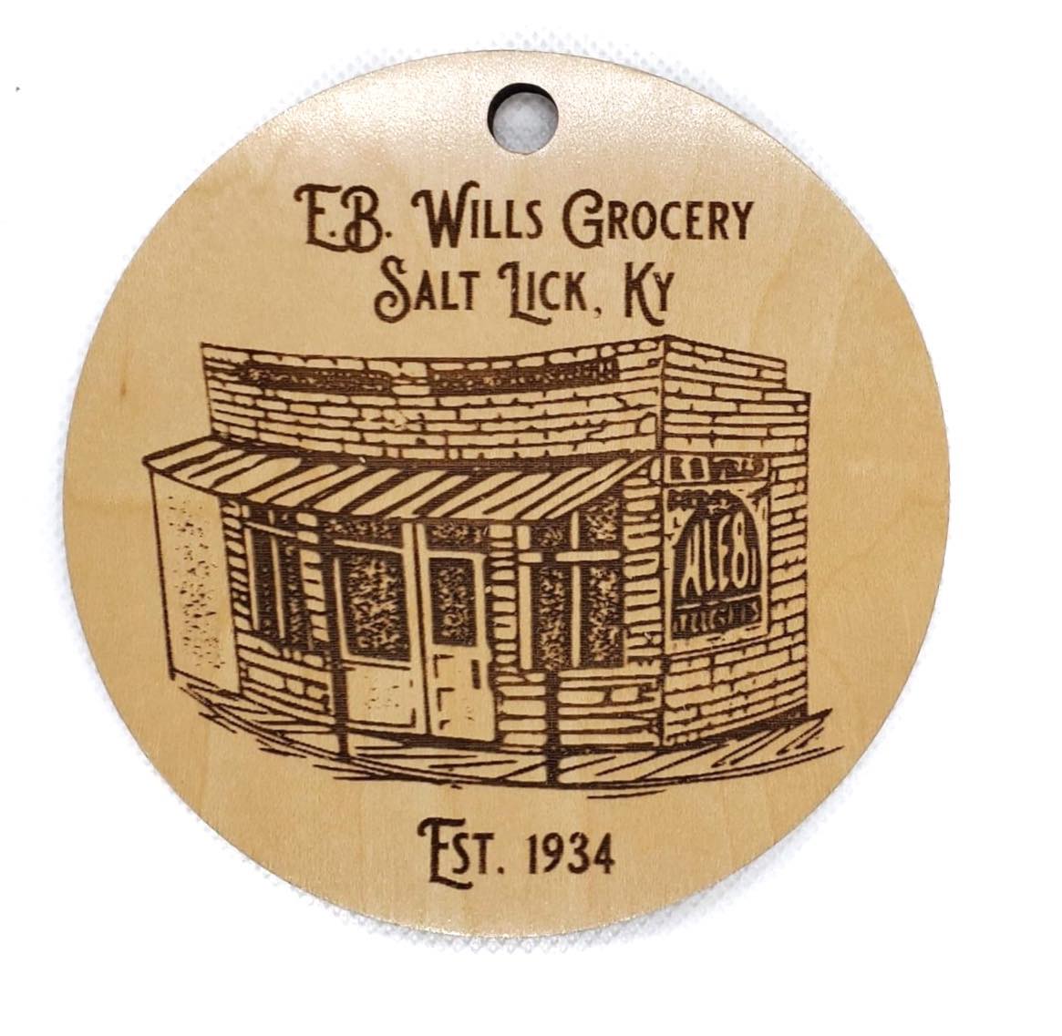 Kentucky-themed historical ornaments by E.B. Wills Grocery from The Hollow & Hill Co., featuring vintage design details.