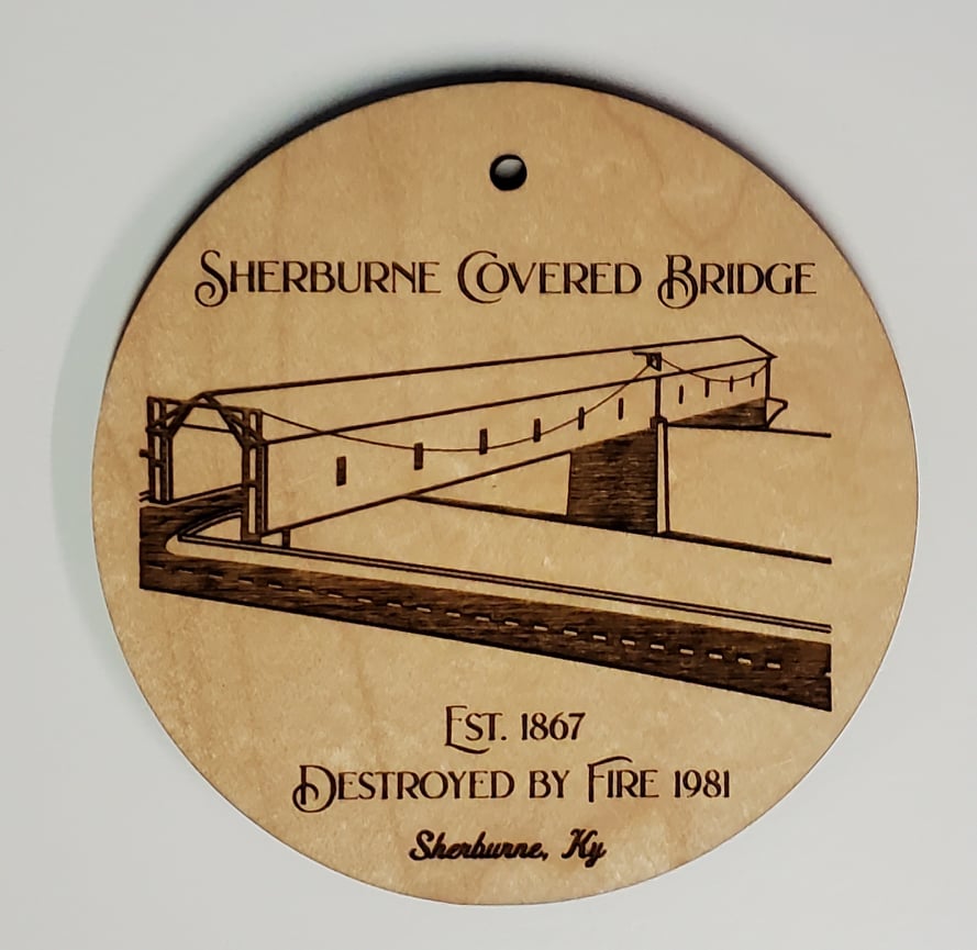 Sherburne Covered Bridge ornament by The Hollow & Hill Co. LLC, detailed miniature wooden bridge decor for holiday or home display