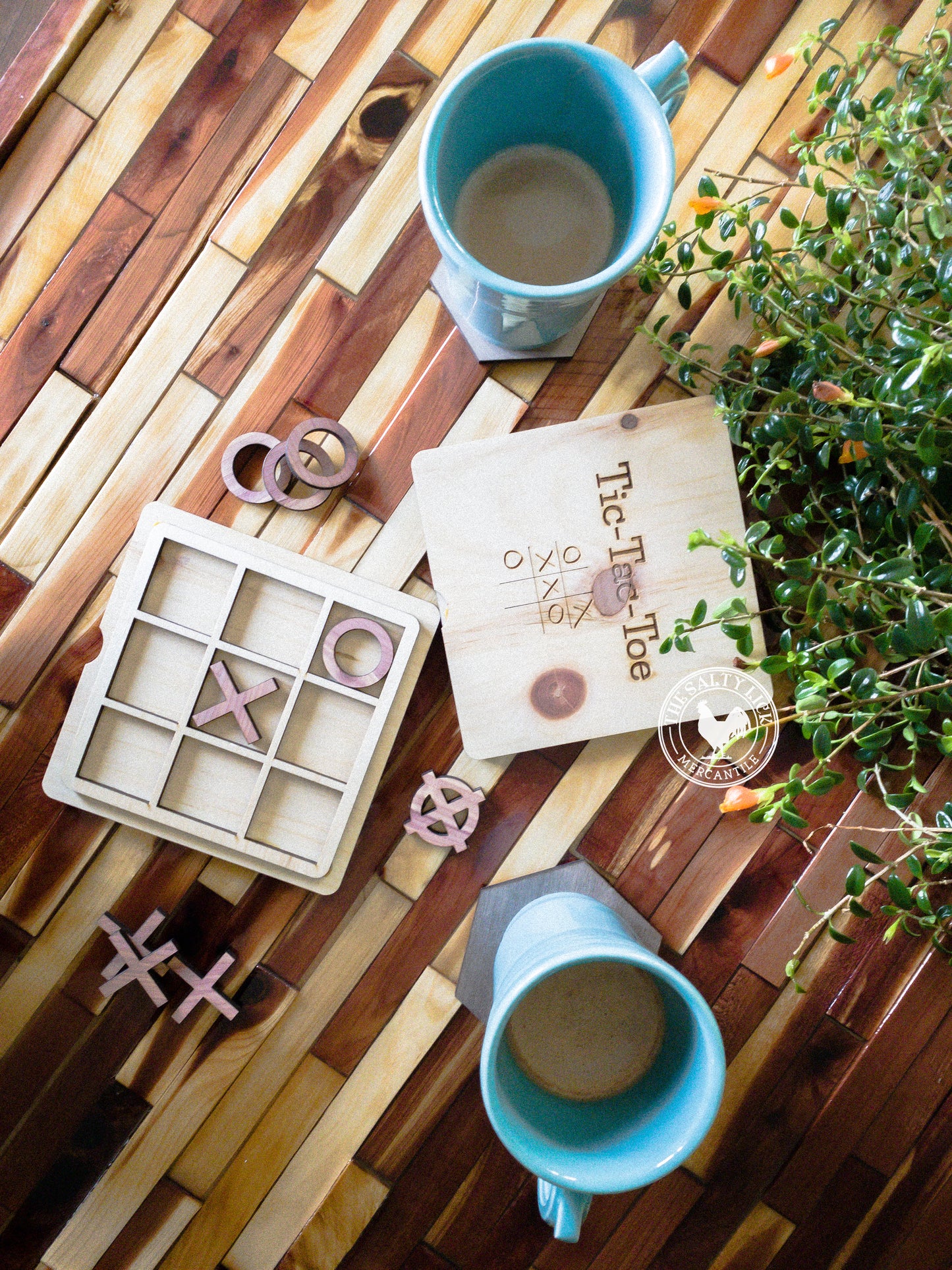 Wooden custom Tic-Tac-Toe game board by The Hollow & Hill Co. LLC, featuring handcrafted wooden pieces and a classic grid design.