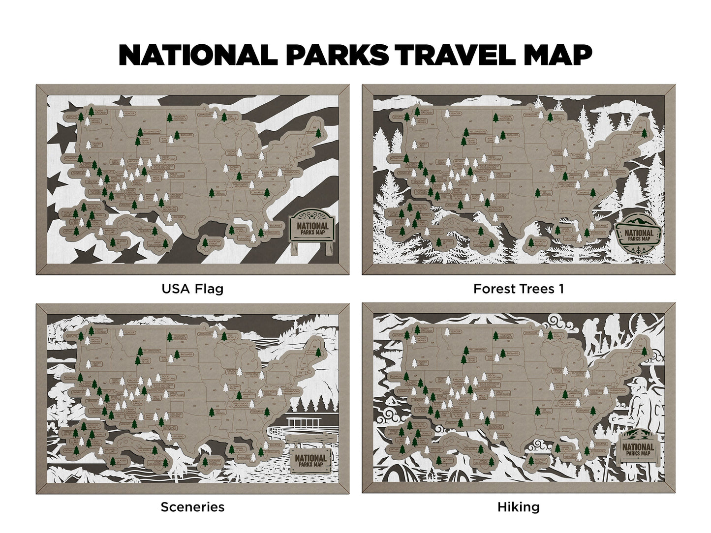National Parks Travel Map - Forest Design - Personalize! - The Salty Lick Mercantile