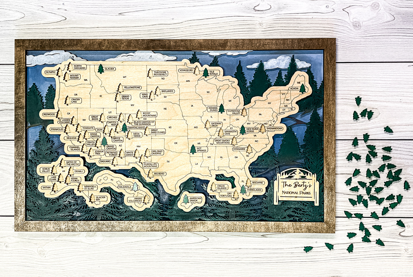 National Parks Travel Map - Forest Design - Personalize! - The Salty Lick Mercantile