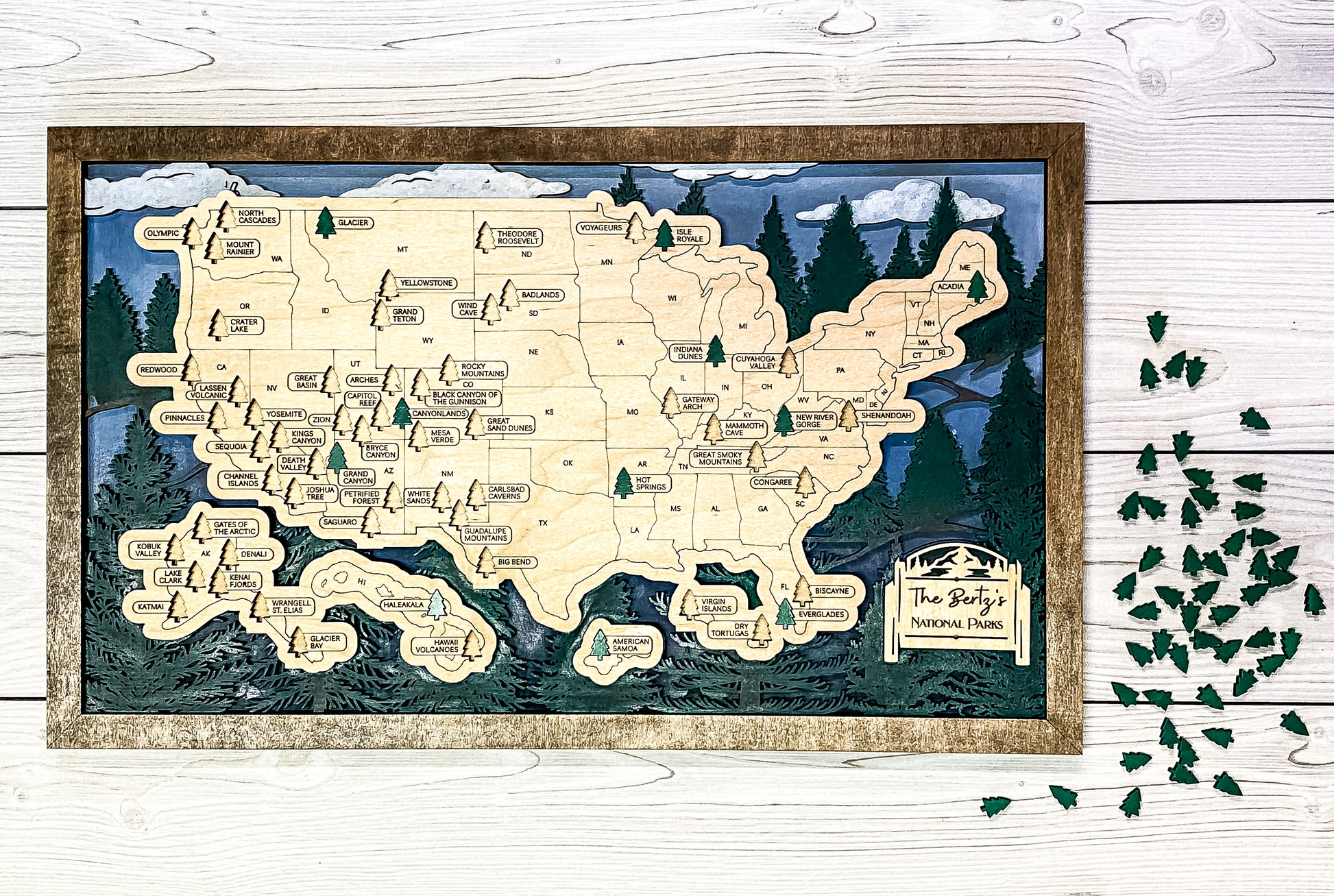 National Parks Travel Map - Forest Design - Personalize! - The Salty Lick Mercantile