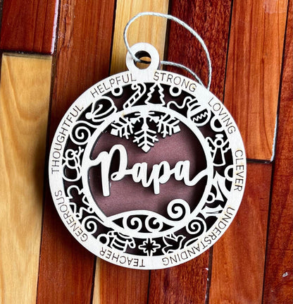 Papa 2 Layer Wood Ornament - The Salty Lick Mercantile