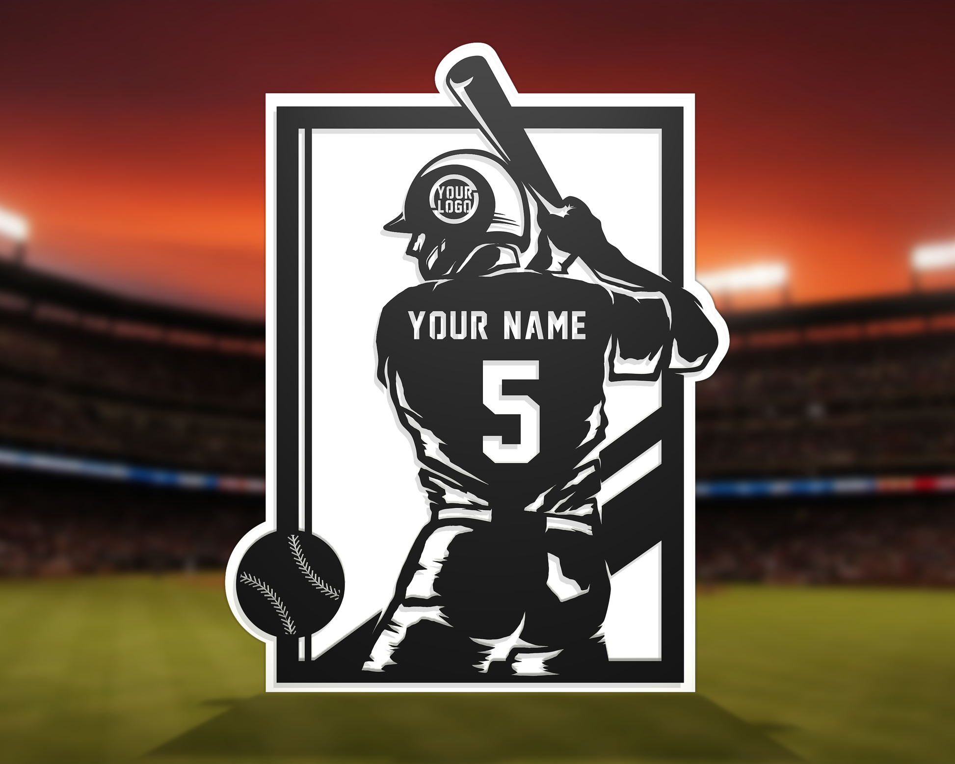 Personalized boys baseball player plaque featuring a sports sign with a baseball theme, designed by The Hollow & Hill Co. LLC.