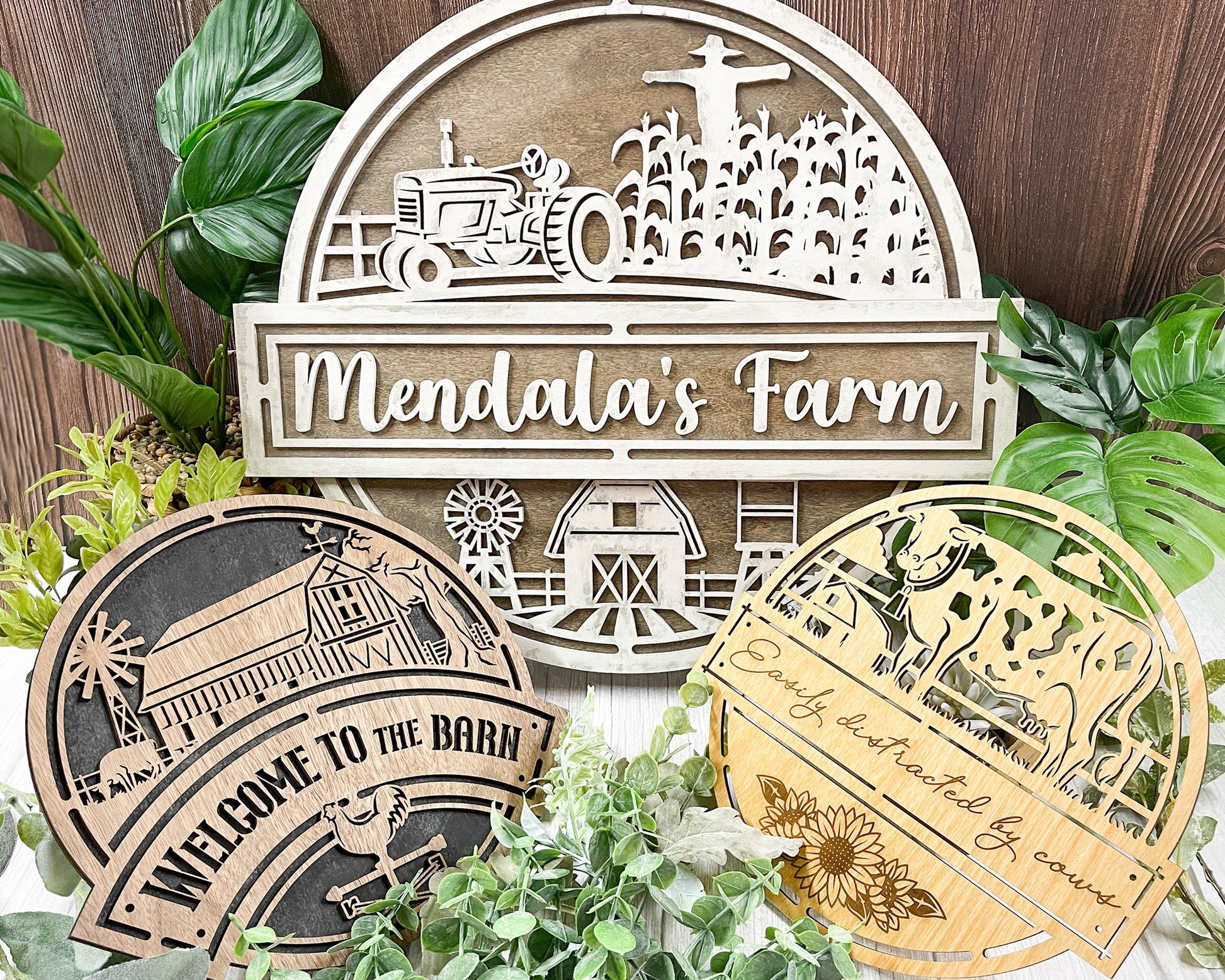 Farmhouse welcome sign featuring "All" design by The Hollow & Hill Co. LLC, with rustic wood background and decorative lettering.
