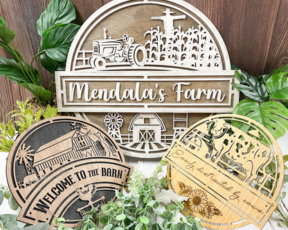 Farmhouse welcome sign featuring "All" design by The Hollow & Hill Co. LLC, with rustic wood background and decorative lettering.