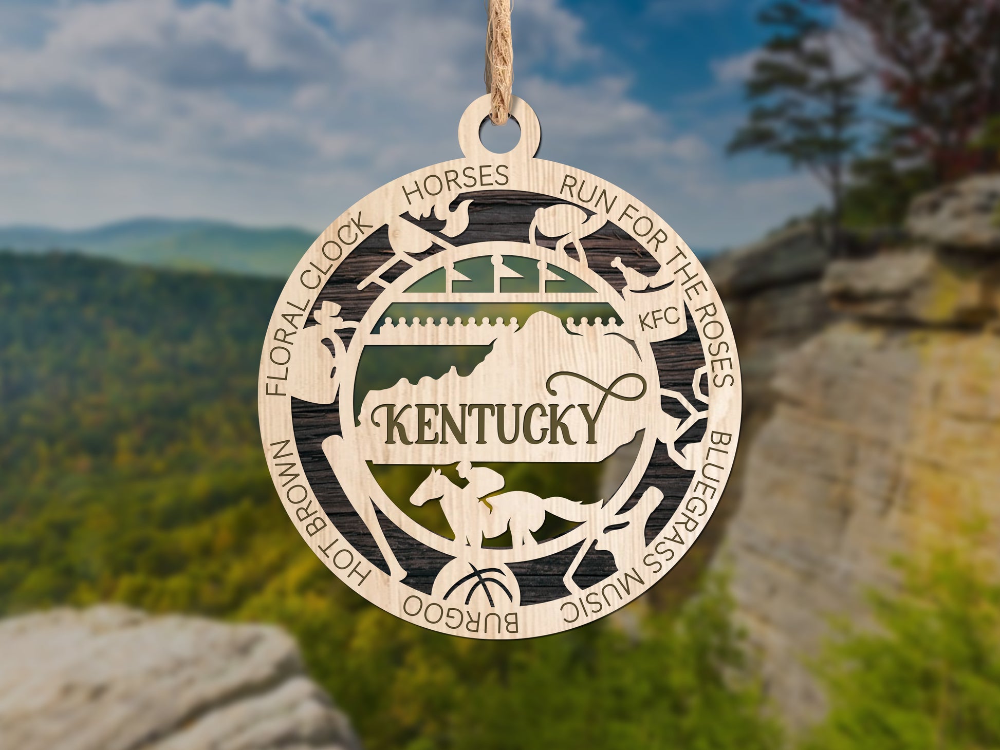Kentucky State Wood 2 Layer Ornament - The Salty Lick Mercantile