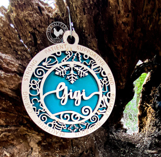 Gigi 2 Layer Wood Ornament - The Salty Lick Mercantile