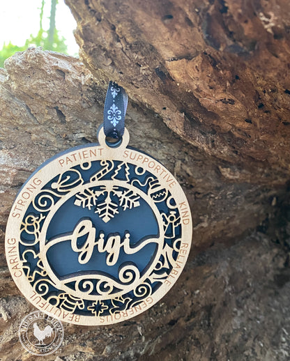 Gigi 2 Layer Wood Ornament - The Salty Lick Mercantile