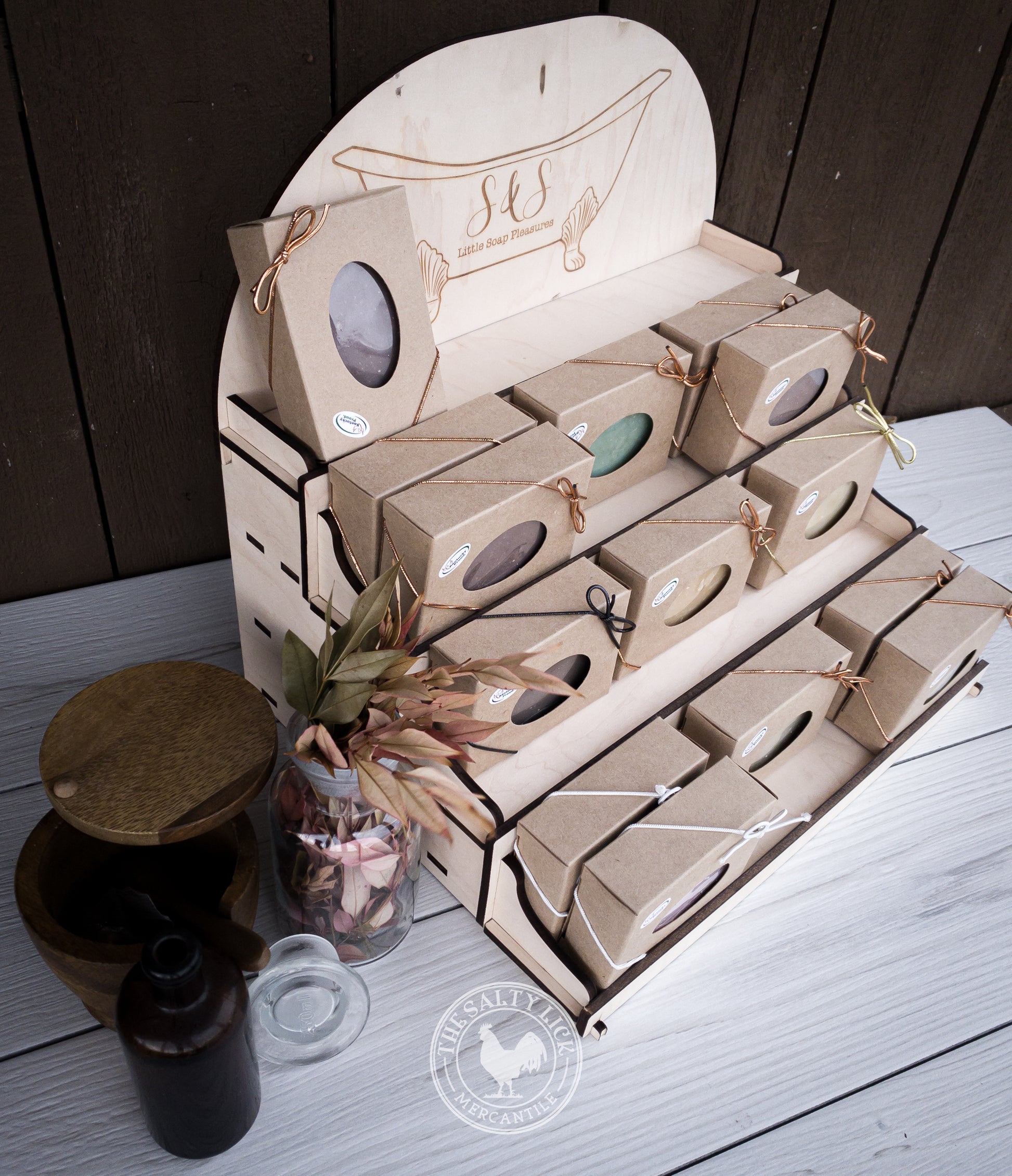 Three-tier craft fair display stand from The Hollow & Hill Co. LLC, showcasing a versatile vendor booth table for craft and product display.