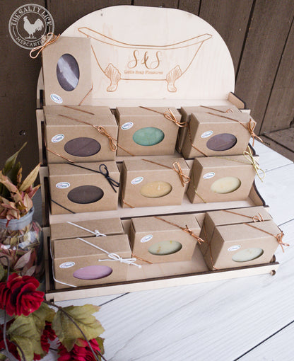 Three-tier craft fair display stand by The Hollow & Hill Co. LLC, showcasing a wooden vendor booth table with multiple storage levels.