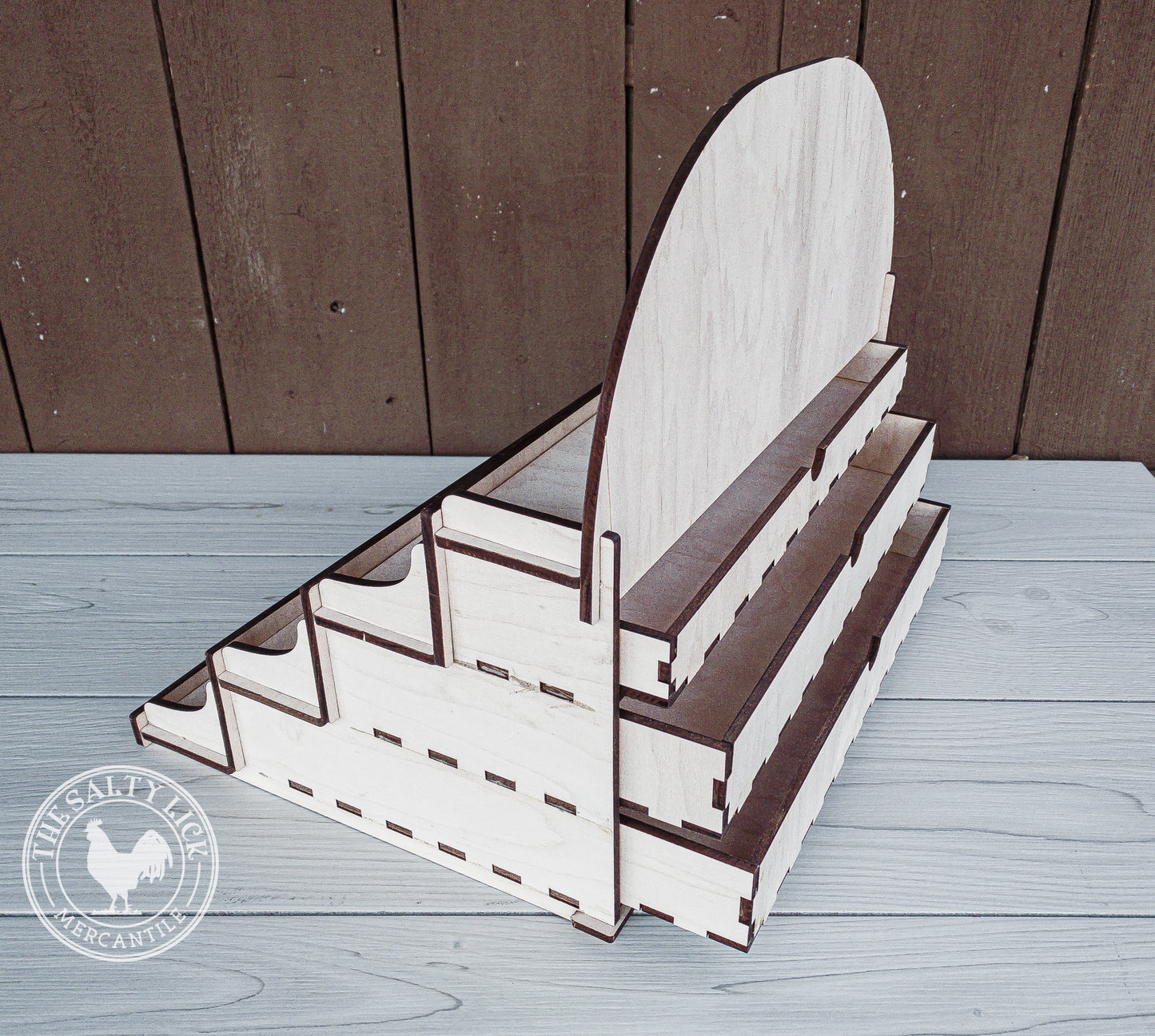 Three-tier craft fair display stand by The Hollow & Hill Co. LLC showing a sturdy, wooden vendor booth table for organizing products.