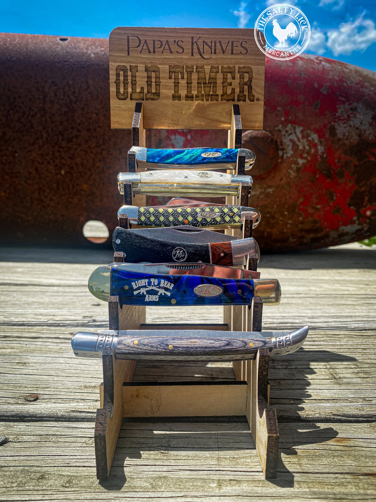 Personalized Laser Cut Wood Knife Display - The Salty Lick Mercantile