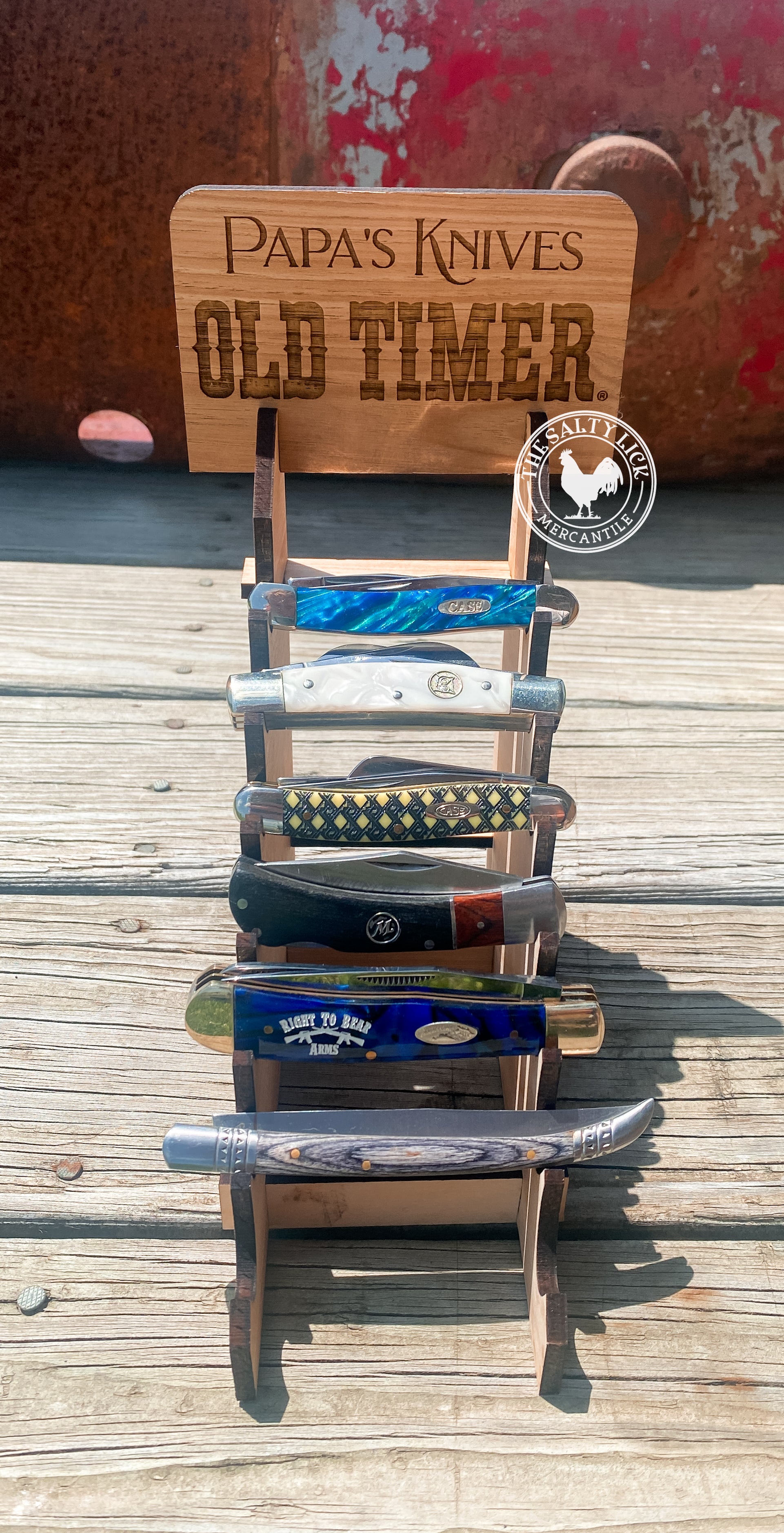 Personalized Laser Cut Wood Knife Display - The Salty Lick Mercantile